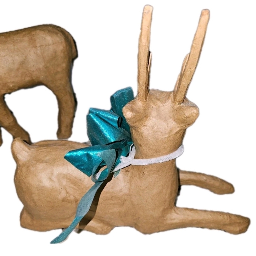 Vintage Paper Mache Reindeer Made In Philippines Christmas Decor Lot of 2 - Picture 3 of 16